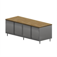 BK Resources Hard Maple Top Chef Table with Stainless Steel Cabinet Base and Hinged Doors, 96 x 36 x 34-3/4 Inches