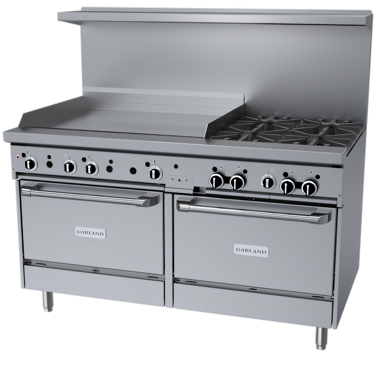Product image #1 for Garland GFE Starfire Pro 60-Inch Gas Restaurant Range with 4 Open Burners, 36-Inch Griddle and 2 Standard Ovens