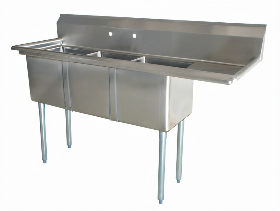 Product image #1 for Omcan USA 3-Compartment Pot Sink with Right Drainboard, 304 Stainless Steel