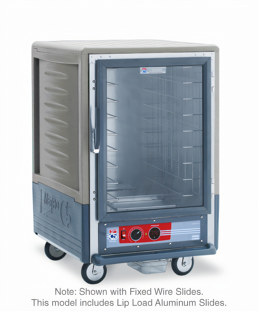Product image #1 for Metro C5 3 Series Half-Height Mobile Heated Holding Cabinet with Gray Insulation Armour, Clear Polycarbonate Door, and Lip Load Slides