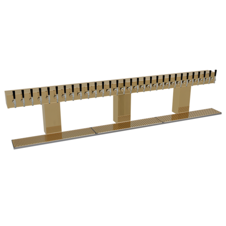 Product image #1 for Glastender Triple-Column Countertop Bridge Draft Dispensing Tower, 30 Faucets, Glycol-Cooled, Polished Brass Finish