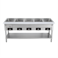 Serv-Ware 5-Well Open Well Electric Steam Table with Open Shelf Base