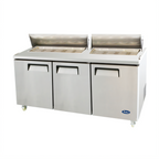 Thumbnail image #1 for Atosa USA, Inc. MSF8304GR 72.7-Inch 3-Section Sandwich/Salad Prep Table Refrigerator, 3 Solid Doors, 21.1 Cu. Ft.