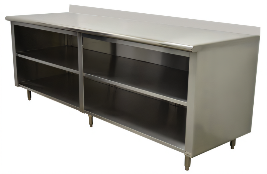 Product image #1 for Advance Tabco Special Value Series 84" x 30" Economy Open Front Cabinet Base Work Table with 5" Backsplash and Mid-Shelf