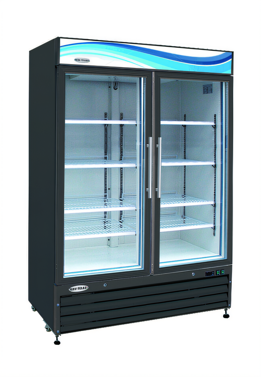 Product image #1 for Serv-Ware 48 Cu. Ft. Black Two-Door Glass Door Merchandiser Refrigerator