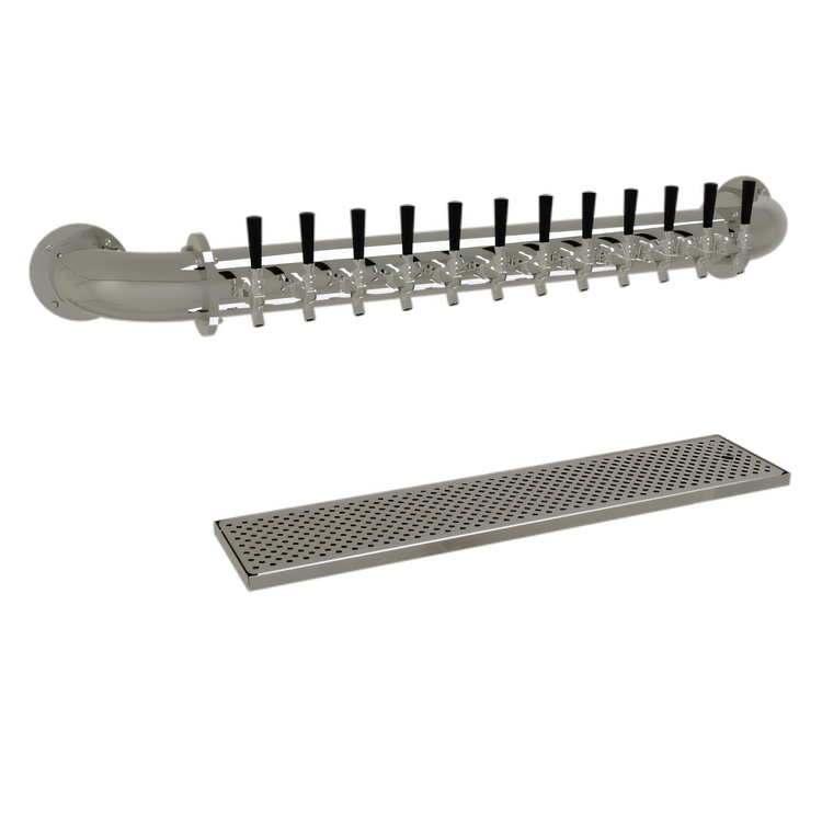 Product image #1 for Glastender 12-Faucet Air-Cooled Wall-Mount Pipe Wall Draft Dispensing Tower, Mirror Finish