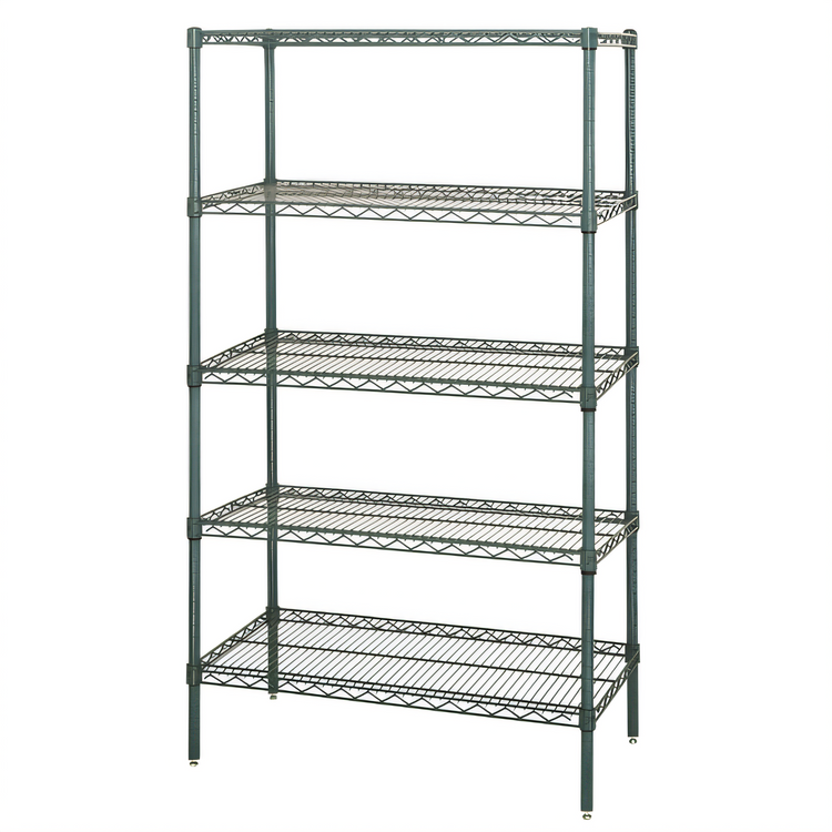 Product image #1 for Quantum 48-Inch W x 18-Inch D x 63-Inch H Stationary 5-Shelf Wire Shelving Starter Kit, Green Epoxy Antimicrobial Finish