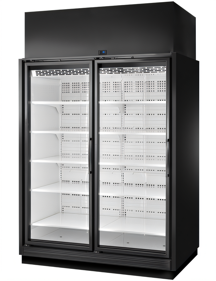 Product image #1 for True TRM Series Two-Section Medium Temperature Glass Door Retail Merchandiser, Black Exterior, White Interior