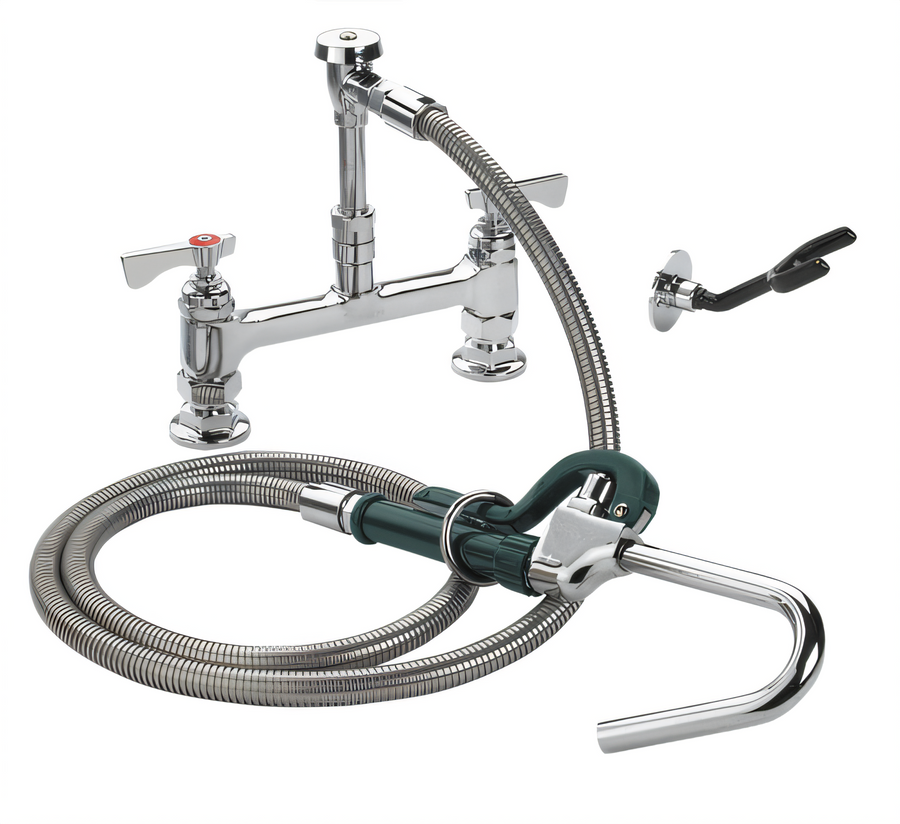 Product image #1 for Krowne Royal Series Deck-Mount Pot Filler Assembly with Hook Valve, 8-Inch Adjustable Centers, 72-Inch Flexible Hose
