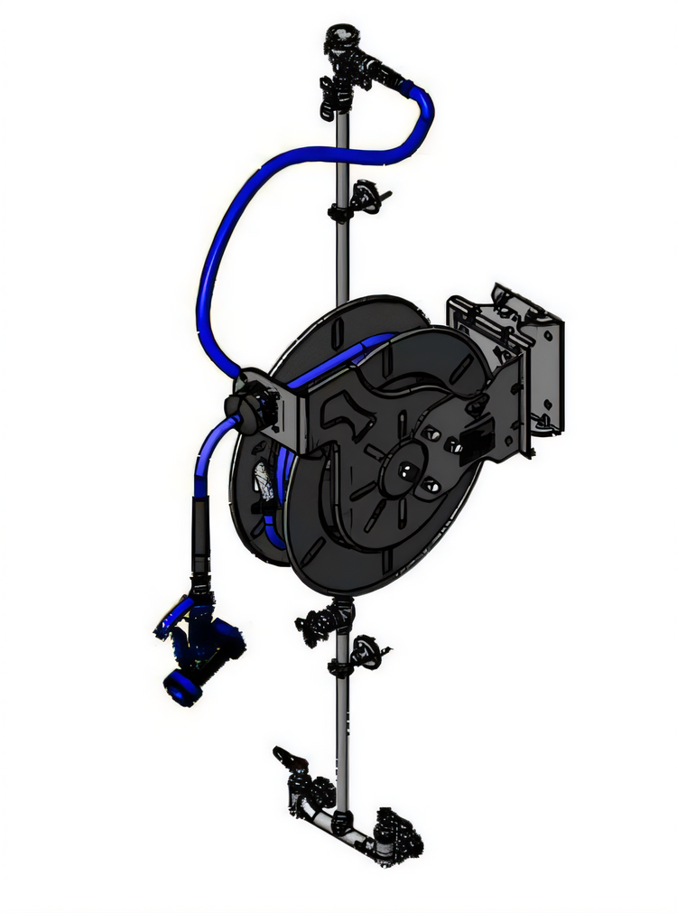 Product image #1 for Open Stainless Steel Wall-Mount Retractable Hose Reel Assembly with 8-Inch Mixing Faucet and 50-Foot Hose