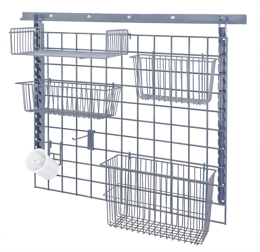 Product image #1 for Quantum Store Grid Medium-Duty Wall-Mounted Shelving Starter Kit with Shelves, Baskets, and Hooks