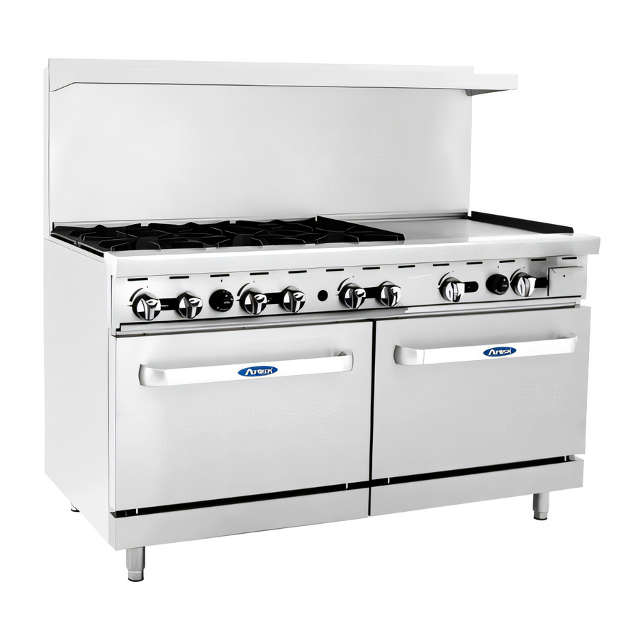 Product image #1 for CookRite 60-Inch Natural Gas Combination Range with 6 Open Burners, 24-Inch Right Griddle, and 2 Standard Ovens