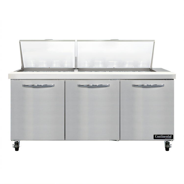 Product image #1 for Continental Refrigerator SW72N27M Mighty Top 72-Inch Three-Section Refrigerated Sandwich Prep Table with 27 Pans