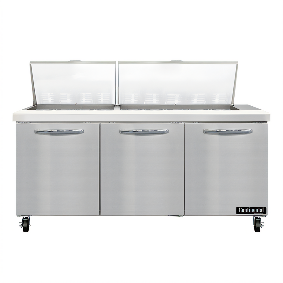 Product image #1 for Continental Refrigerator SW72N27M Mighty Top 72-Inch Three-Section Refrigerated Sandwich Prep Table with 27 Pans