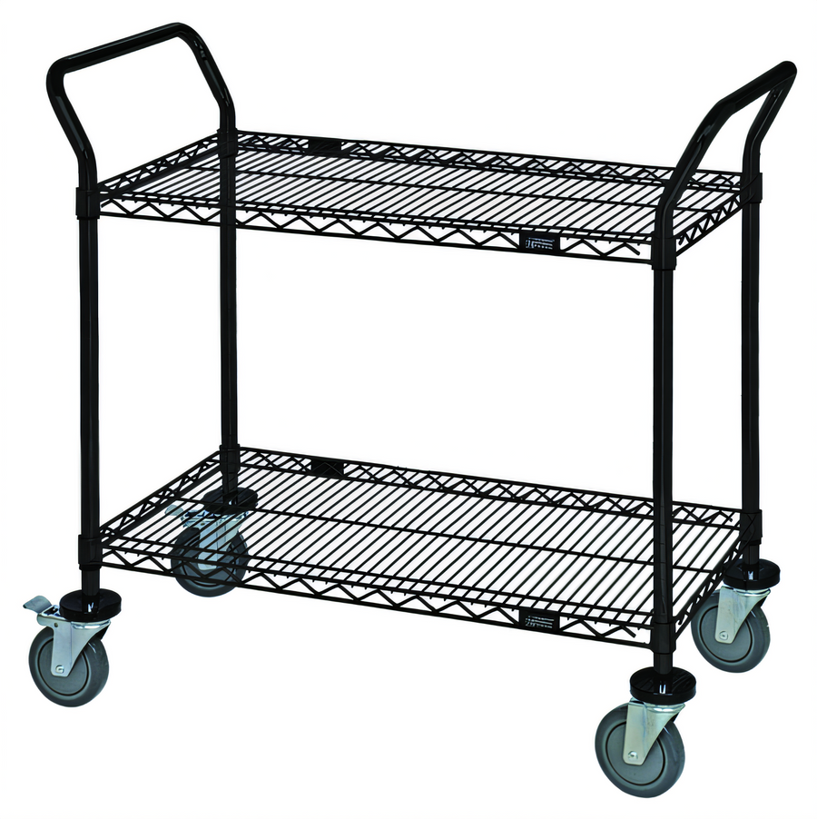 Product image #1 for Quantum Black Epoxy Antimicrobial Utility Bus Cart with 2 Wire Shelves