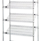 Thumbnail image #1 for Quantum 2448SL6C Stationary Slanted Wire Shelving Unit, 48W x 24D x 63H, 5 Shelves (2 Flat, 3 Slanted), Chrome