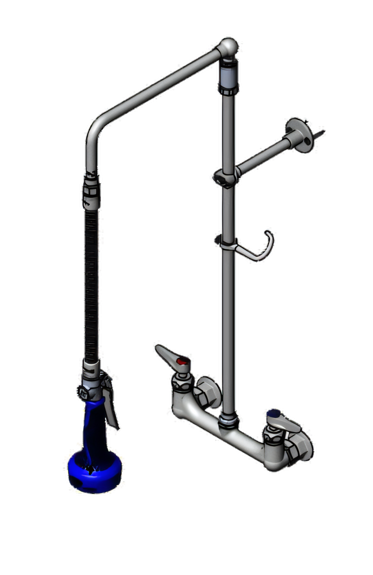 Product image #1 for T&S Brass EasyInstall Wall-Mount Pre-Rinse Unit with 8-Inch Adjustable Centers, 26-Inch Riser, and 0.65 GPM Spray Valve