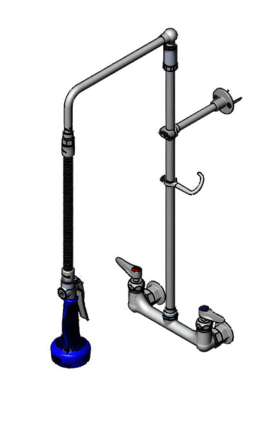 Product image #1 for T&S Brass EasyInstall Wall-Mount Pre-Rinse Unit with 8-Inch Adjustable Centers, 26-Inch Riser, and 0.65 GPM Spray Valve