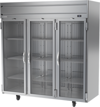 Beverage-Air Horizon Series Three-Section Reach-In Refrigerator with Glass Doors, 71.52 Cu. Ft., Top-Mounted Self-Contained Refrigeration