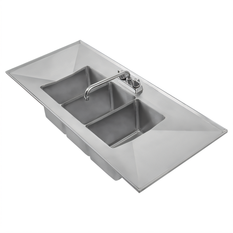 Product image #1 for Heavy Duty Three-Compartment Drop-In Stainless Steel Sink with Left & Right Drainboards