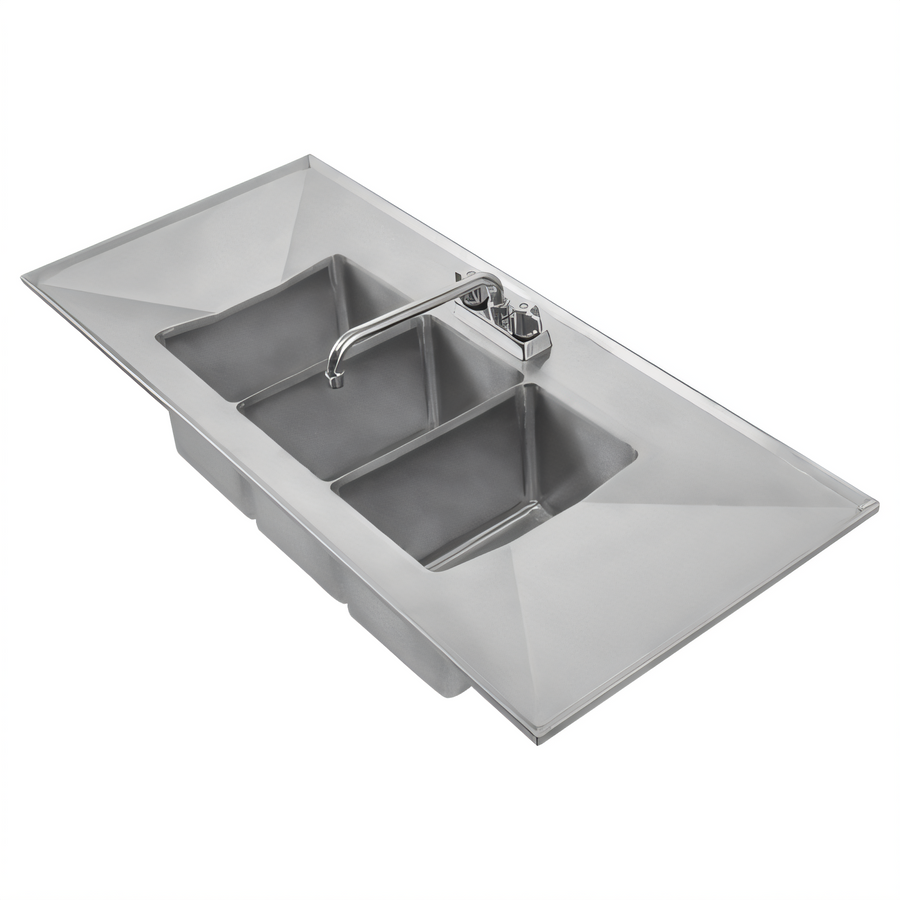 Product image #1 for Heavy Duty Three-Compartment Drop-In Stainless Steel Sink with Left & Right Drainboards