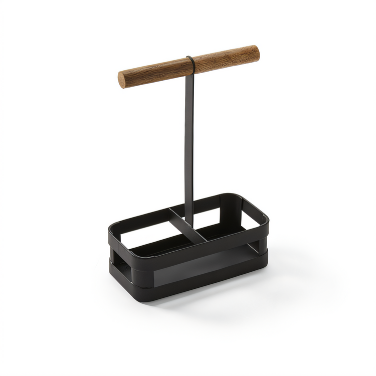 Product image #1 for American Metalcraft Iron & Oar Collection 2-Compartment Black Iron Shaker Rack with Wood Handle