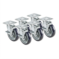 Krowne 4-Inch Plate-Mount Casters with Brakes, Set of 6