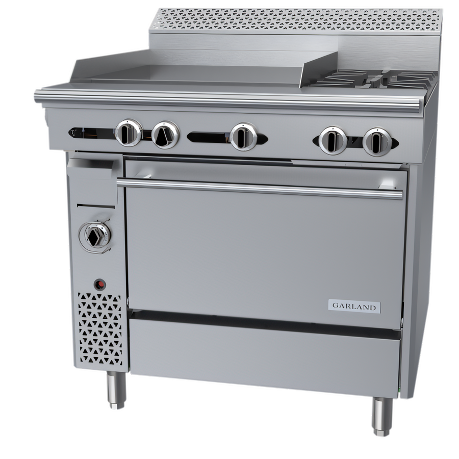 Product image #1 for Garland Cuisine Series Heavy Duty 36-Inch Gas Range with Thermostatic 24-Inch Griddle, Two Open Burners, and Standard Oven