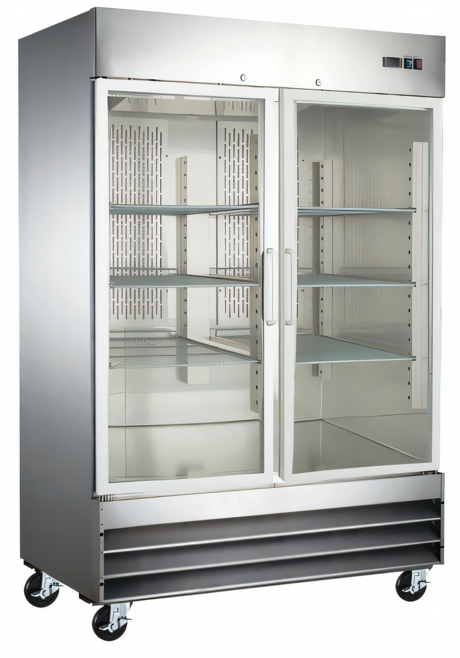 Product image #1 for 2-Section Reach-In Glass Door Merchandiser Refrigerator, 47 Cu. Ft., Stainless Steel, Bottom-Mounted, 115V