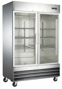2-Section Reach-In Glass Door Merchandiser Refrigerator, 47 Cu. Ft., Stainless Steel, Bottom-Mounted, 115V