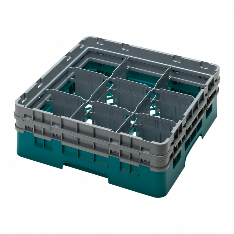 Product image #2 for Cambro Camrack® Full-Size 9-Compartment Glass Rack with 2 Extenders, Teal