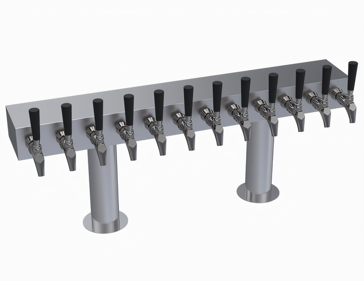 Product image #1 for Krowne Double T-Head Countertop Glycol-Cooled Beer Tower, 12 Faucets, 36-Inch Box, Brushed Stainless Steel