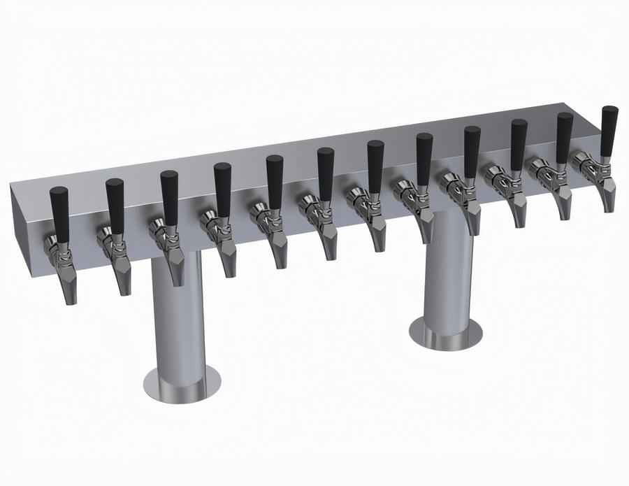 Product image #1 for Krowne Double T-Head Countertop Glycol-Cooled Beer Tower, 12 Faucets, 36-Inch Box, Brushed Stainless Steel