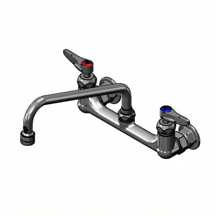 Product image #1 for T&S Brass Wall-Mounted Double Pantry Mixing Faucet with 10-Inch Swing Nozzle and 8-Inch Adjustable Centers