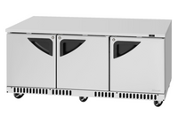 Turbo Air Super Deluxe 72-5/8-Inch Three-Section Front Breathing Undercounter Refrigerator with Solid Doors