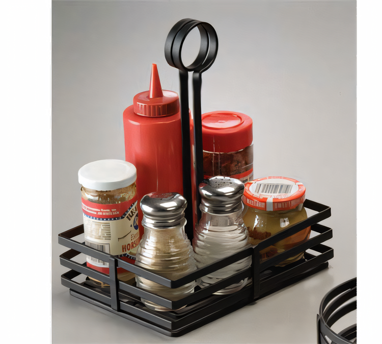 Product image #1 for Black Rectangular Flat Coil Wrought Iron Condiment Caddy, 8 x 5-7/8 x 9-1/4 Inch