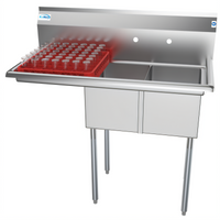 KoolMore 43-Inch Two-Compartment Stainless Steel Commercial Sink with Left Drainboard and Backsplash