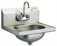 Traditional Wall-Mount Hand Sink with Splash-Mounted Gooseneck Faucet and Basket Drain
