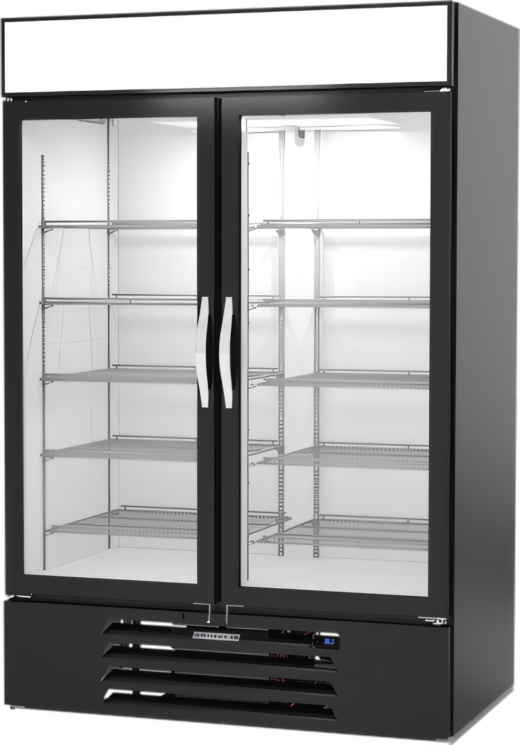 Product image #1 for Beverage-Air MarketMax 52-Inch Two-Section Reach-In Glass Door Refrigerated Merchandiser, Black, with Electronic Smart Lock