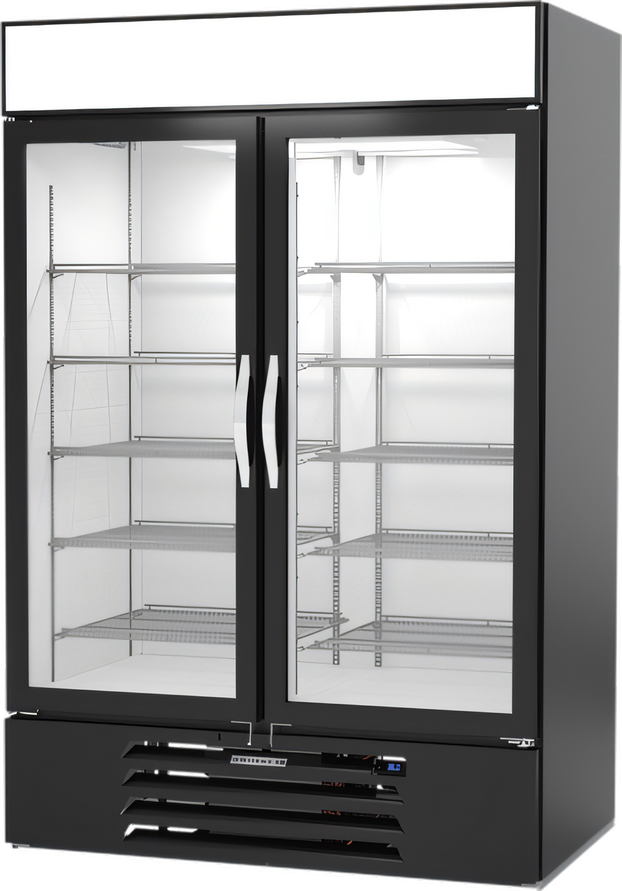 Product image #1 for Beverage-Air MarketMax 52-Inch Two-Section Reach-In Glass Door Refrigerated Merchandiser, Black, with Electronic Smart Lock