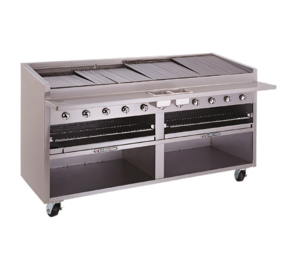 Product image #1 for Bakers Pride Dante Series F-72RS 72-Inch Floor Model Gas Radiant Charbroiler with Open Cabinet Base