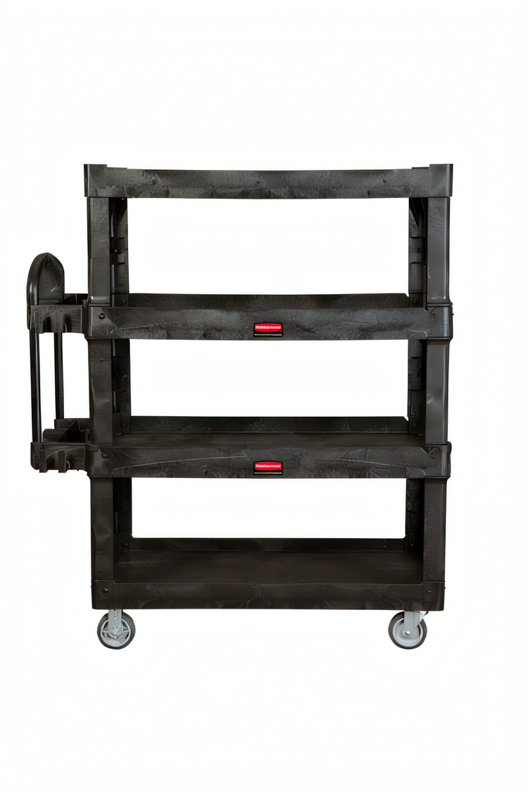 Product image #1 for Rubbermaid Commercial Ergo Heavy-Duty Open-Side 4-Shelf Utility Bus Cart, 55-5/16 x 26-1/2 In., 700 lb. Capacity, Black