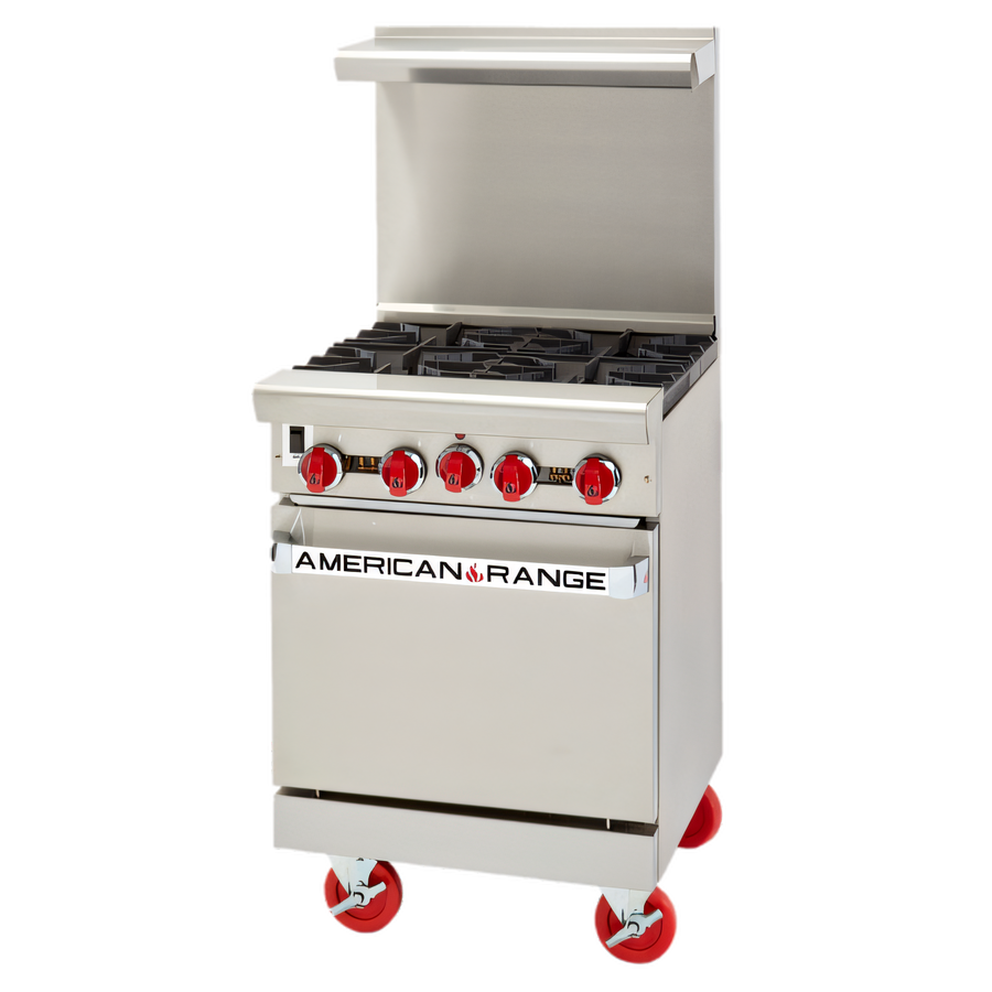 Product image #1 for American Range 24-Inch Green Flame Gas Range with 4 Open Burners, Storage Base, and Back Riser Shelf