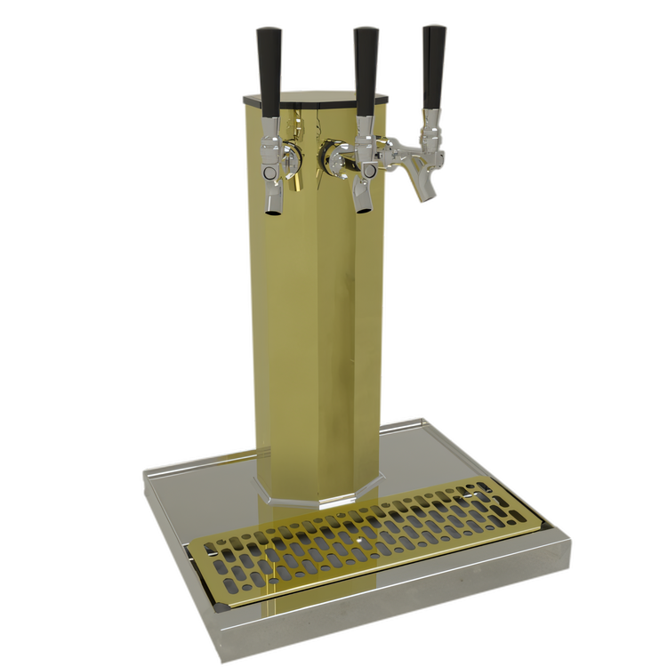 Product image #1 for Glastender Countertop 3-Faucet Glycol-Cooled Column Draft Dispensing Tower, Polished Brass Finish