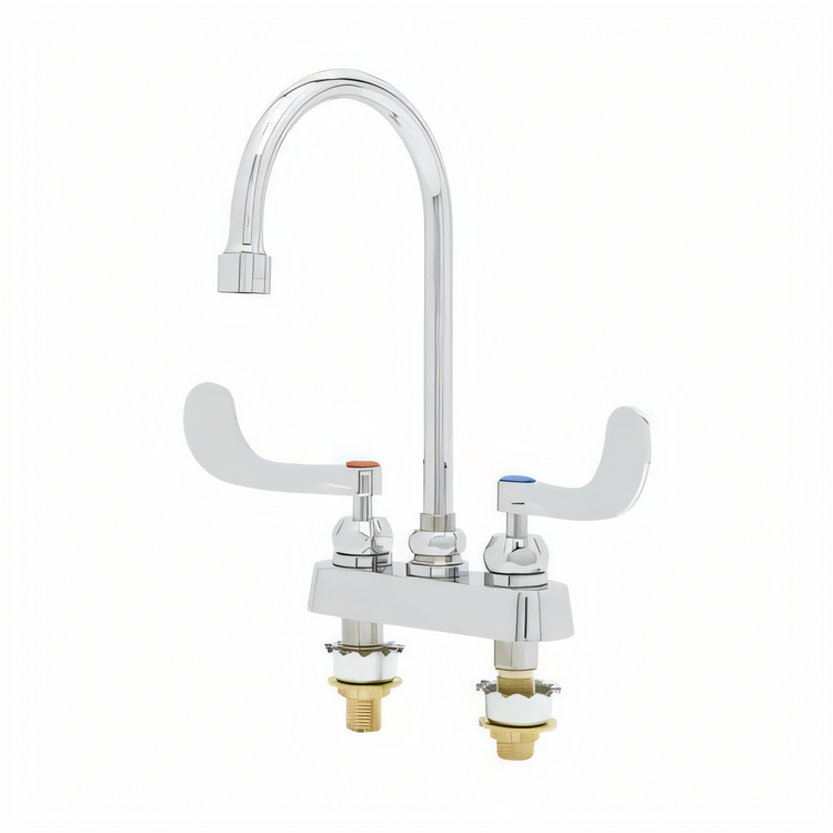 Product image #1 for T&S Brass Workboard Mixing Faucet, Deck Mount, 4-Inch Centers, 5-3/4-Inch Swivel Gooseneck, 0.5 GPM VR Non-Aerated Spray Device