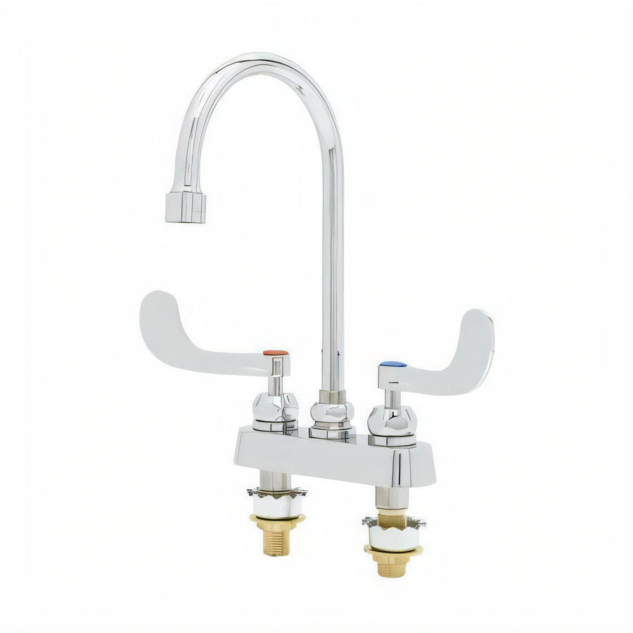 Product image #1 for T&S Brass Workboard Mixing Faucet, Deck Mount, 4-Inch Centers, 5-3/4-Inch Swivel Gooseneck, 0.5 GPM VR Non-Aerated Spray Device