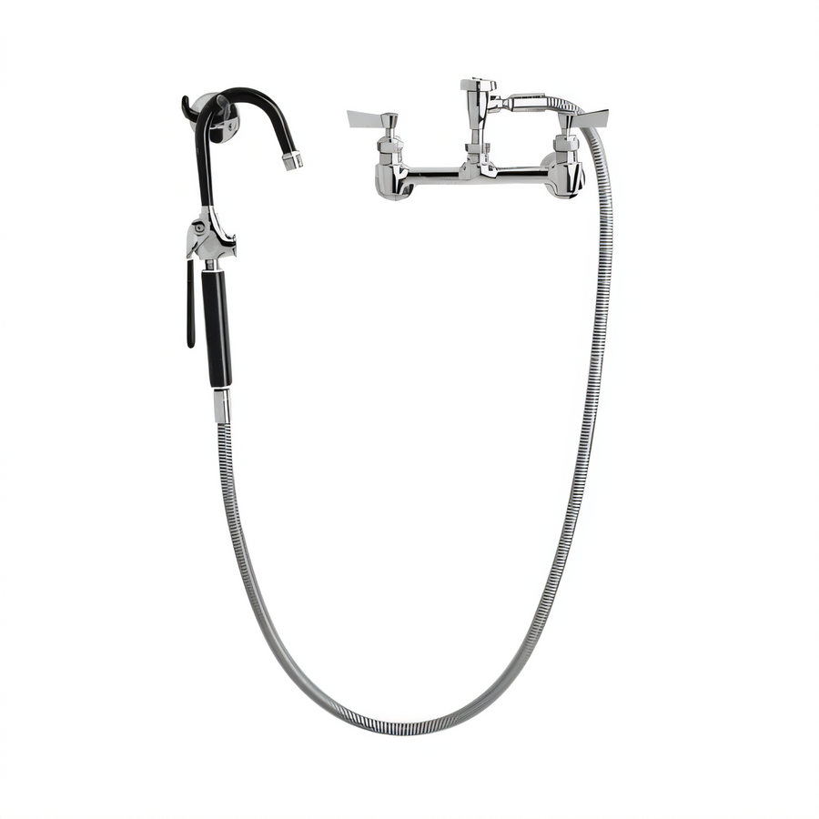 Product image #1 for Fisher Wall-Mount Pot Filler Faucet with 8-Inch Adjustable Wall Control Valve, Vacuum Breaker, Wall Hook, and 60-Inch Hose