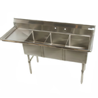 Thumbnail image #1 for Klinger's Trading ECS3DL 3-Compartment Stainless Steel Sink, 68-1/2"W, Left Drainboard, 9" Backsplash