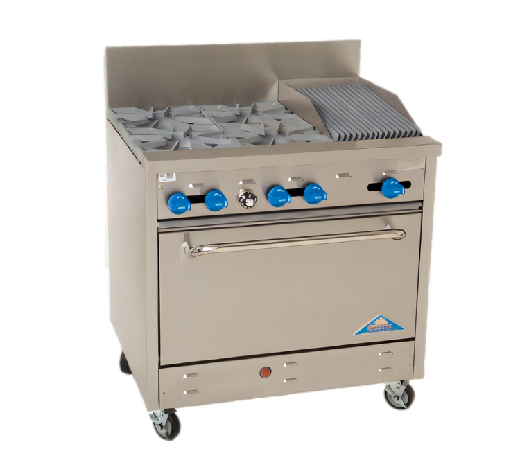 Product image #1 for Comstock-Castle F330-1RB 36-Inch Gas Range with 4 Open Burners, 12-Inch Char-Broiler and 31.5-Inch Oven