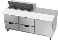 Beverage-Air 72-Inch Three-Section Sandwich Prep Table Refrigerator with 17-Inch Cutting Board, 10-Pan Rail, 1 Door and 4 Drawers